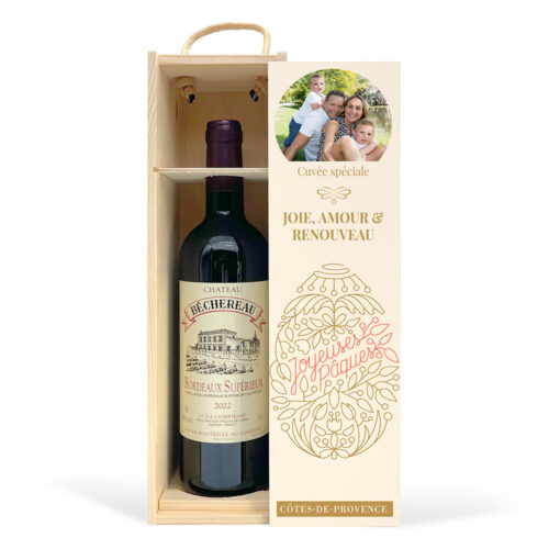 Coffret personnalisé et Vin rouge - Joyeuses Pâques