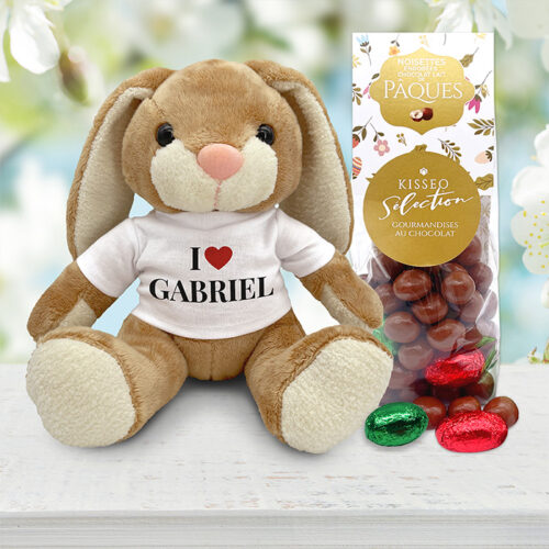 Lapin en peluche 19 cm I Love + Sachet Noisettines – Image 2