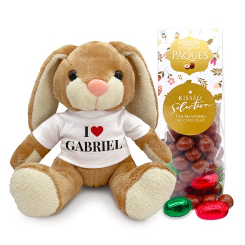 Lapin en peluche 19 cm I Love + Sachet Noisettines