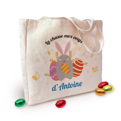 Sac "chasse aux œufs" avec prénom – Trésor de Pâques