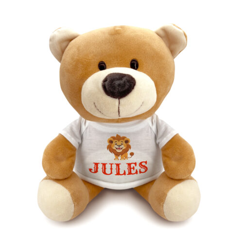 Teddy l'ours en peluche - Prénom avec petit lion <br> <strong>  23 cm </strong>