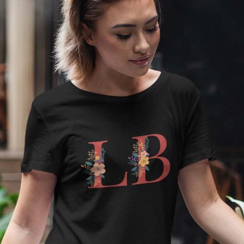 T-shirt noir - Vos initiales fleuries – Image 2