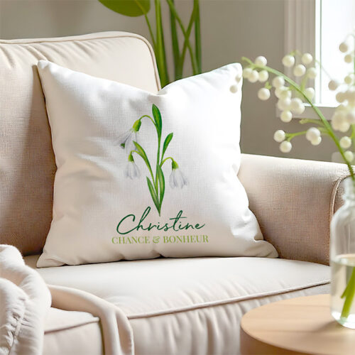 Coussin blanc avec prénom + Pot de Muguet en chocolat – Image 2