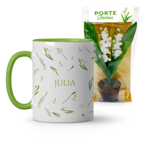 Mug vert Chance et bonheur + Pot de Muguet en chocolat