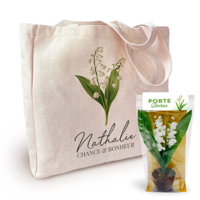 Sac cabas avec prénom + Pot de Muguet en chocolat