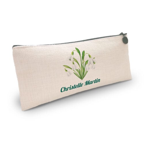 Pochette personnalisée - Prénom avec fleur de muguet<br> <strong>23,5 x 10 cm</strong>