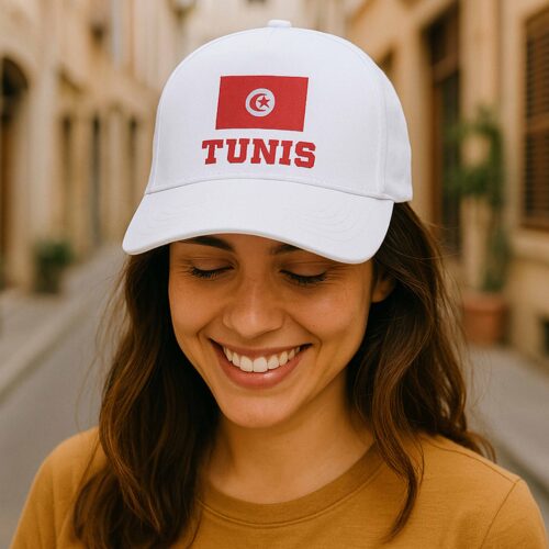 Casquette blanche - Drapeau Tunisie avec texte personnalisable – Image 2