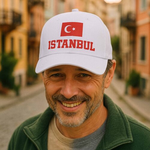 Casquette blanche - Drapeau Turquie avec texte personnalisable – Image 2