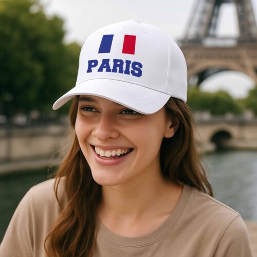 Casquette blanche - Drapeau France avec texte personnalisable – Image 2