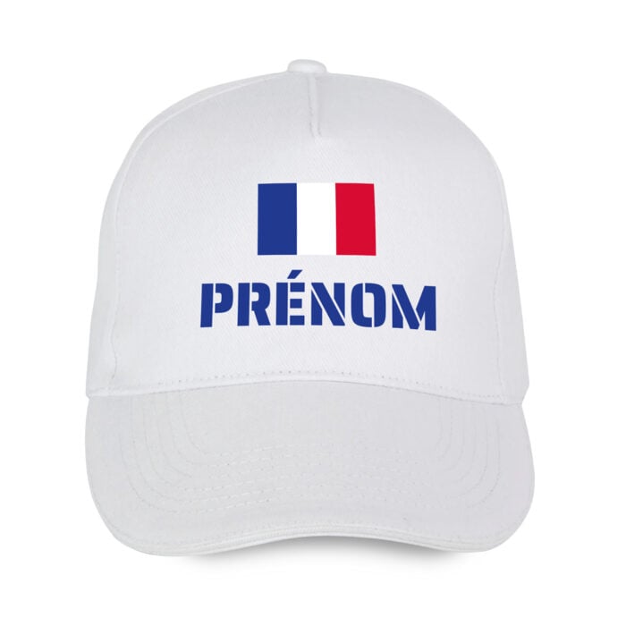 Casquette blanche - Drapeau France avec texte personnalisable