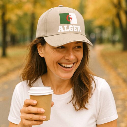 Casquette beige - Drapeau Algérie avec texte personnalisable – Image 2