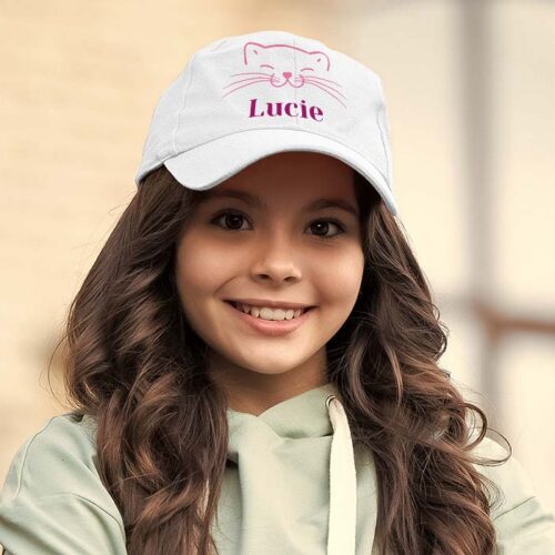 Casquette enfant blanc - Chat et prénom – Image 2