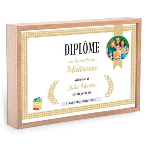 Grand cadre bois rectangle - Diplôme maîtresse