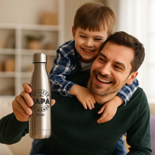 Bouteille isotherme Argent - Meilleur papa du monde <br> <strong>  500 ml </strong> – Image 2