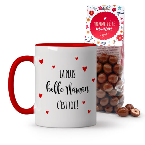 Mug rouge La plus belle maman + Sachet Noisettines