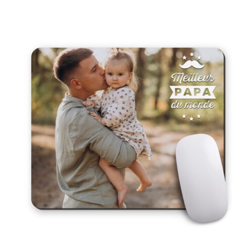 Tapis de souris rectangulaire - Meilleur papa du monde  <br> <strong>  23,4 x 19,1 cm </strong>