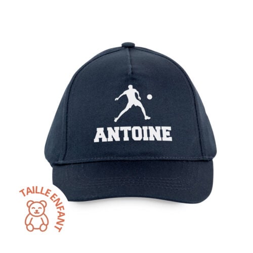 Casquette enfant bleu - Joueur de foot avec prénom