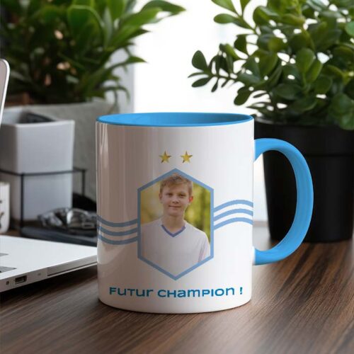 Mug bleu personnalisé - Futur champion avec photo – Image 2