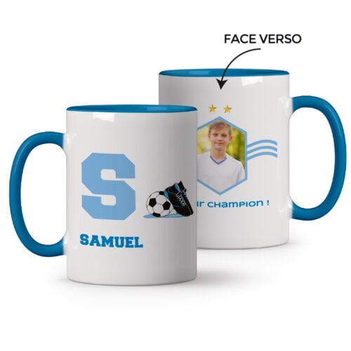 Mug bleu personnalisé - Futur champion avec photo