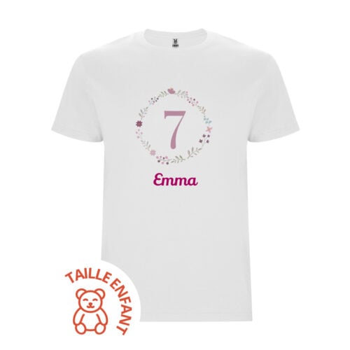 T-shirt Enfant blanc - Couronne anniversaire avec prénom