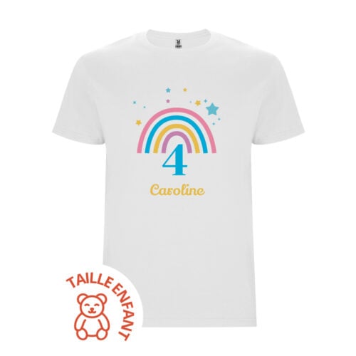 T-shirt Enfant blanc - Rainbow avec âge et prénom