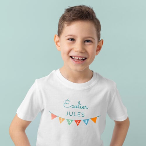 T-shirt Enfant blanc - Ecolier avec prénom – Image 2