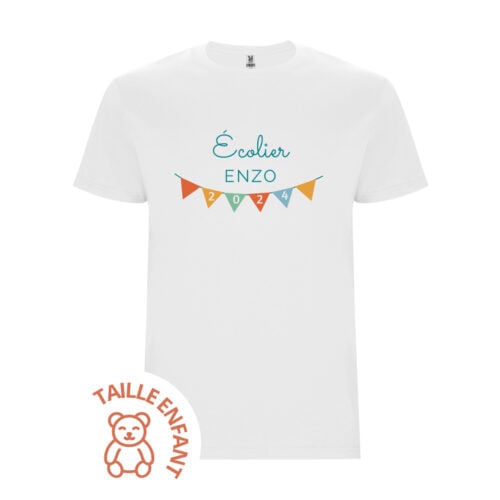 T-shirt Enfant blanc - Ecolier avec prénom