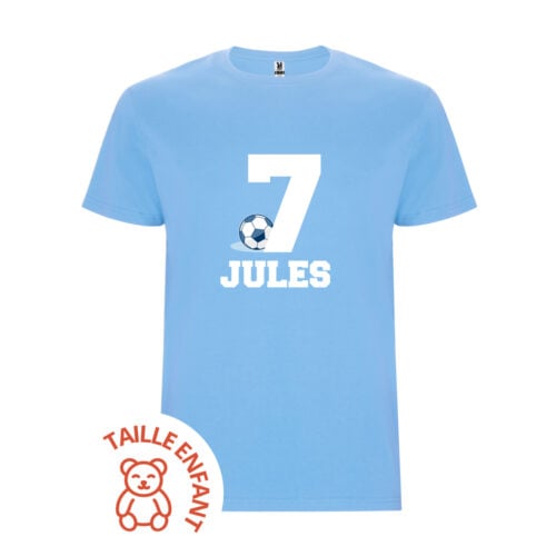 T-shirt Enfant bleu clair - Numéro et prénom avec ballon