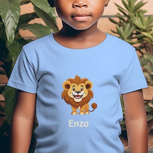 T-shirt Enfant bleu clair - Lion avec prénom – Image 2