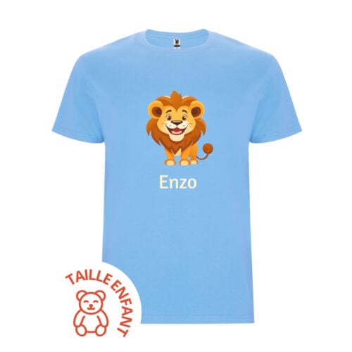 T-shirt Enfant bleu clair - Lion avec prénom