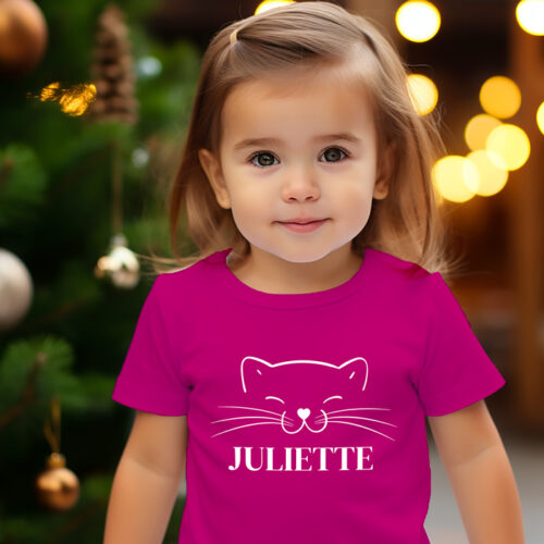 T-shirt Enfant rose fuchsia - Chat – Image 2