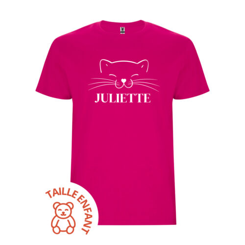 T-shirt Enfant rose fuchsia - Chat