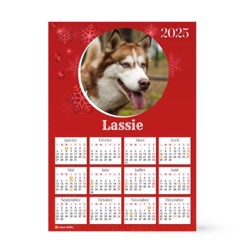 Calendrier format A3 personnalisé - Flocons rouges avec photo
