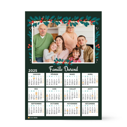 Calendrier format A3 personnalisé - Cadre floral avec photo
