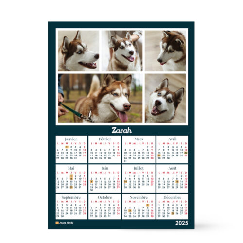 Calendrier format A3 personnalisé - Plusieurs photos