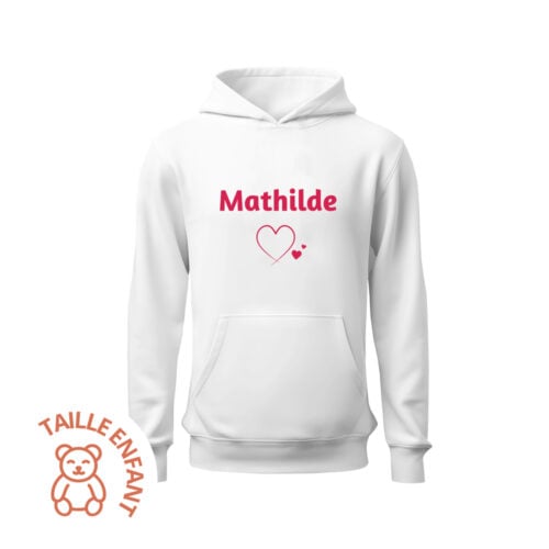 Sweat enfant à capuche blanc - Prénom
