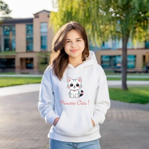 Sweat enfant à capuche blanc - Prénom de princesse – Image 2