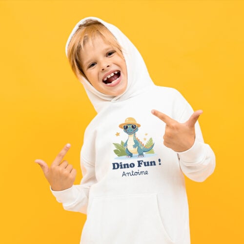 Sweat enfant à capuche blanc - Dino Fun ! – Image 2