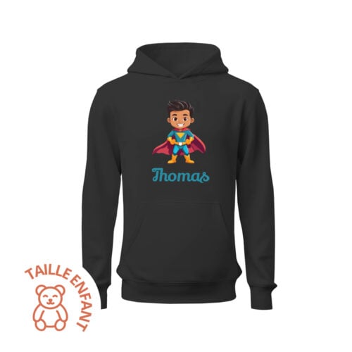 Sweat enfant à capuche noir - Super Héros !