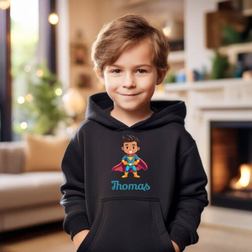 Sweat enfant à capuche noir - Super Héros ! – Image 2