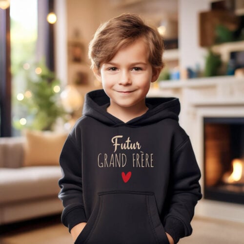 Sweat enfant à capuche noir - Futur grand frère – Image 2