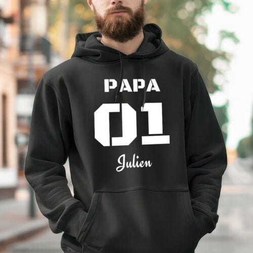 Sweat à capuche noir - Papa avec prénom – Image 2