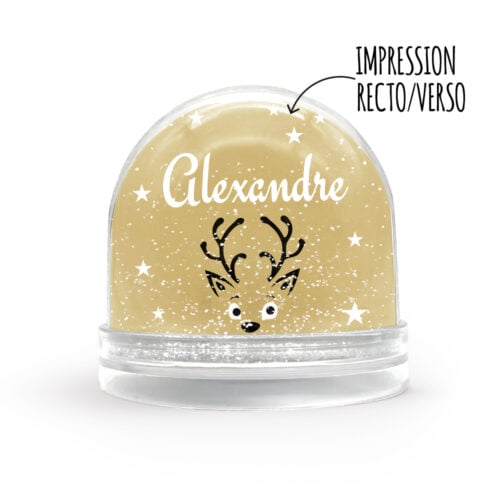 Boule à neige personnalisable - Renne avec prénom