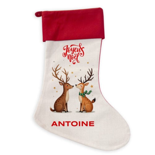 Chaussette Noël personnalisée - Joyeux Noël avec 2 rennes