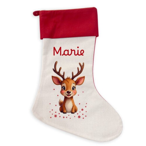 Chaussette Noël personnalisée - Petite renne avec prénom