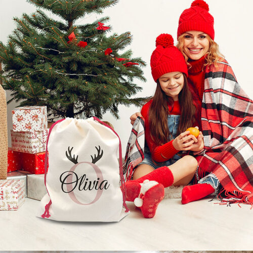Petite Hotte de Noël personnalisée - Votre lettrine et prénom <br> <strong>  30x40cm </strong> – Image 2