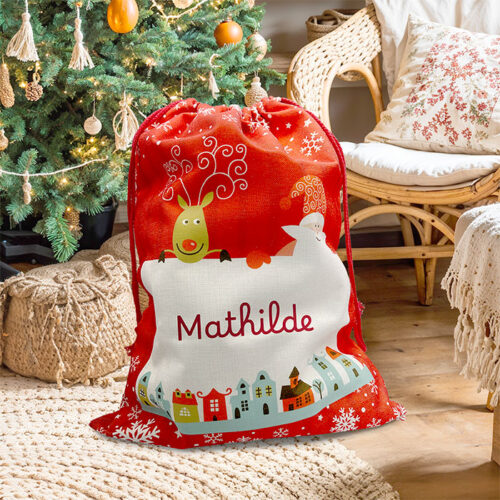 Grande Hotte de Noël rouge personnalisée - Avec prénom <br> <strong>  50x66cm </strong> – Image 2