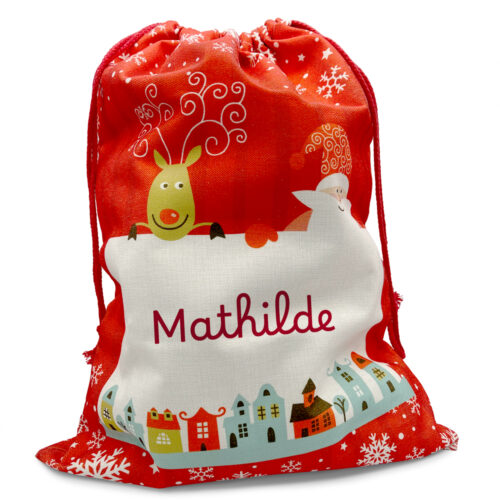 Grande Hotte de Noël rouge personnalisée - Avec prénom <br> <strong>  50x66cm </strong>