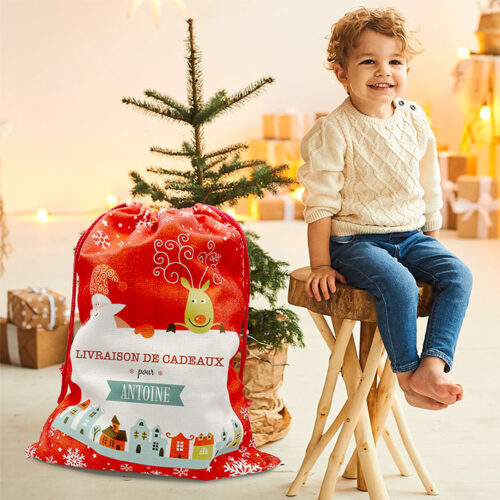 Grande Hotte de Noël rouge personnalisée - Livraison de cadeaux <br> <strong>  50x66cm </strong> – Image 2