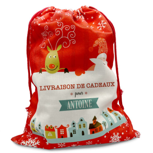 Grande Hotte de Noël rouge personnalisée - Livraison de cadeaux <br> <strong>  50x66cm </strong>